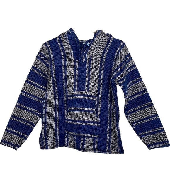 Vintage Chavitos Drug Rug Baja Acrylic Hoodie Pullover Native Tribe Navajo M - Picture 1 of 6